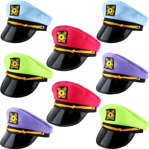 SGBETTER 8 Pack Colorful Captain Hats Adjustable Yacht Sailor Hat Boat Captain Hat for Women Men Nautical Party Dress Up Accessory, 4 Colors
