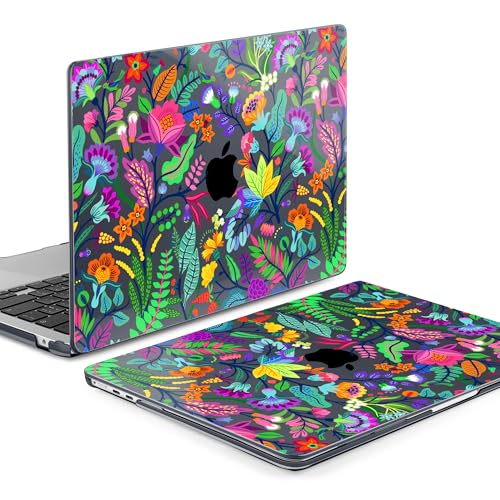 Image of MEEgoodo Case for M5 /M4 /M3 /M2 MacBook Air 13 inch 2026 2025 2024 2022, Fit Model A3449 /A3240 /A3113 /A2681, Case Compatible with MacBook Air 13.6-inch, Bright Flowers & Tropic Leaves