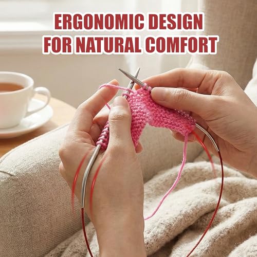 Image of Circular Knitting Needles Set 6 Pairs 40 Inch (100 cm) Stainless Steel Round Needles for Magic Loop Sizes 15 11 9 7 4 1.5 Long Cable for Blankets Sweaters Scarves for Beginners & Knitters