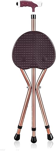 Miniatura 2 de Bastón de caminar con asiento adjunto, resistente, capacidad de 350 libras, ajustable, silla portátil, plegable, color marrón