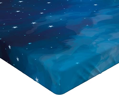 Miniatura 4 de Ambesonne Sábana bajera ajustable, diseño abstracto de estrellas y luna creciente, astrología, tela decorativa suave, bolsillo elástico, tamaño