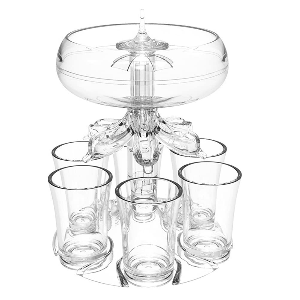 PPcdfre Drink Dispenser with 6 Shot Glasses Set - Acrylic Touchless Liquor Dispenser for Beverage Cider Cocktail