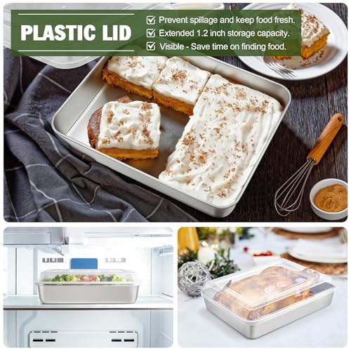 Image of TeamFar Baking Pan with Lid, 9.3 inchx 7 inch Stainless Steel Rectangular Cake Lasagna Pan with Cover for Cake Brownie Casseroles, Healthy & Sturdy, Oven & Dishwasher Safe - (1 Pan + 1 Lid)