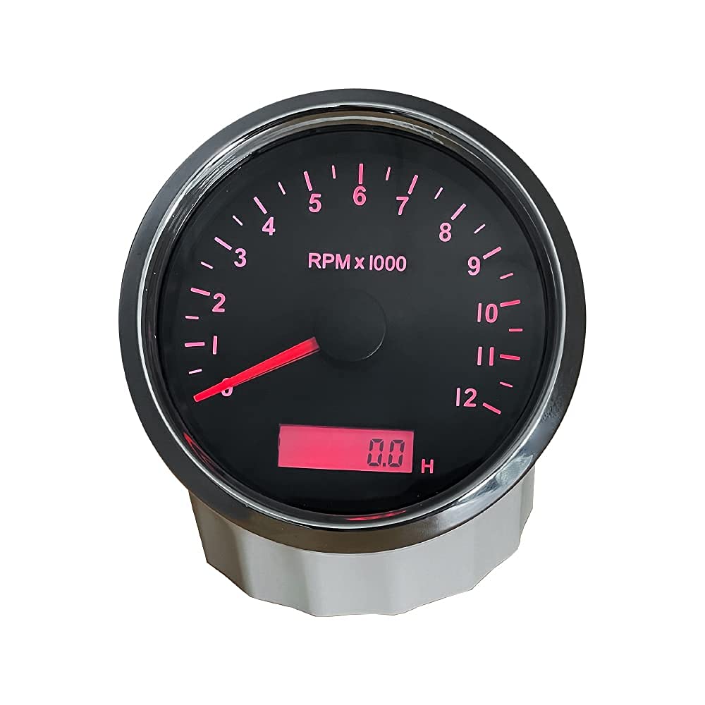 ELING tachymètre étanche tachymètre 12000 tr/min 85 mm avec compteur réglable et alarme rpm moteur pour voiture bateau 12 V/24 V avec rétro-éclairage