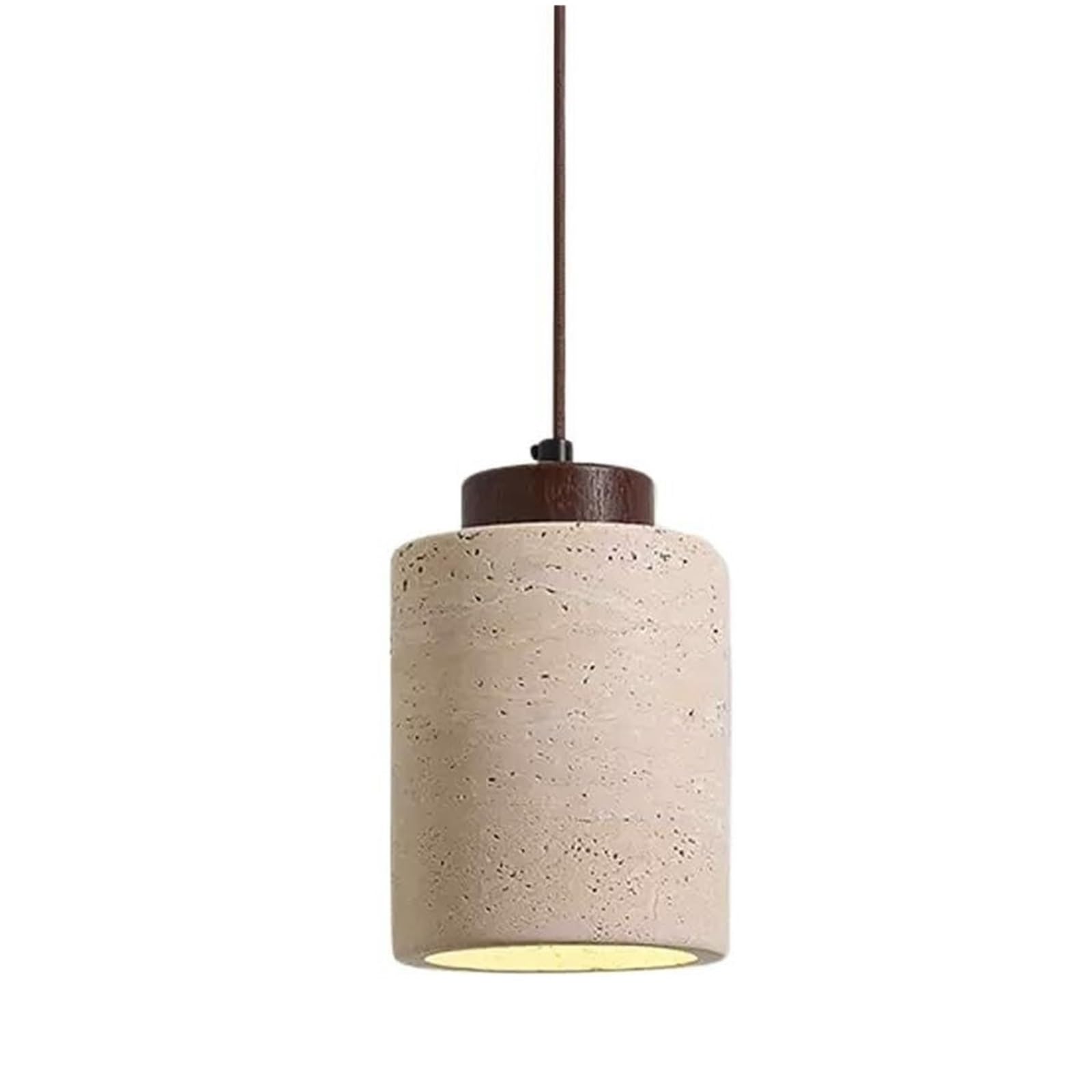HELCEKOU Nordic Natural Stone Pendant Light Cylinder Small Mid Century Modern Hanging Ceiling Rustic Wood Industrial Chandelier for Dining Room Table Kitchen Island Farmhouse Bedroom(Walnut Long)
