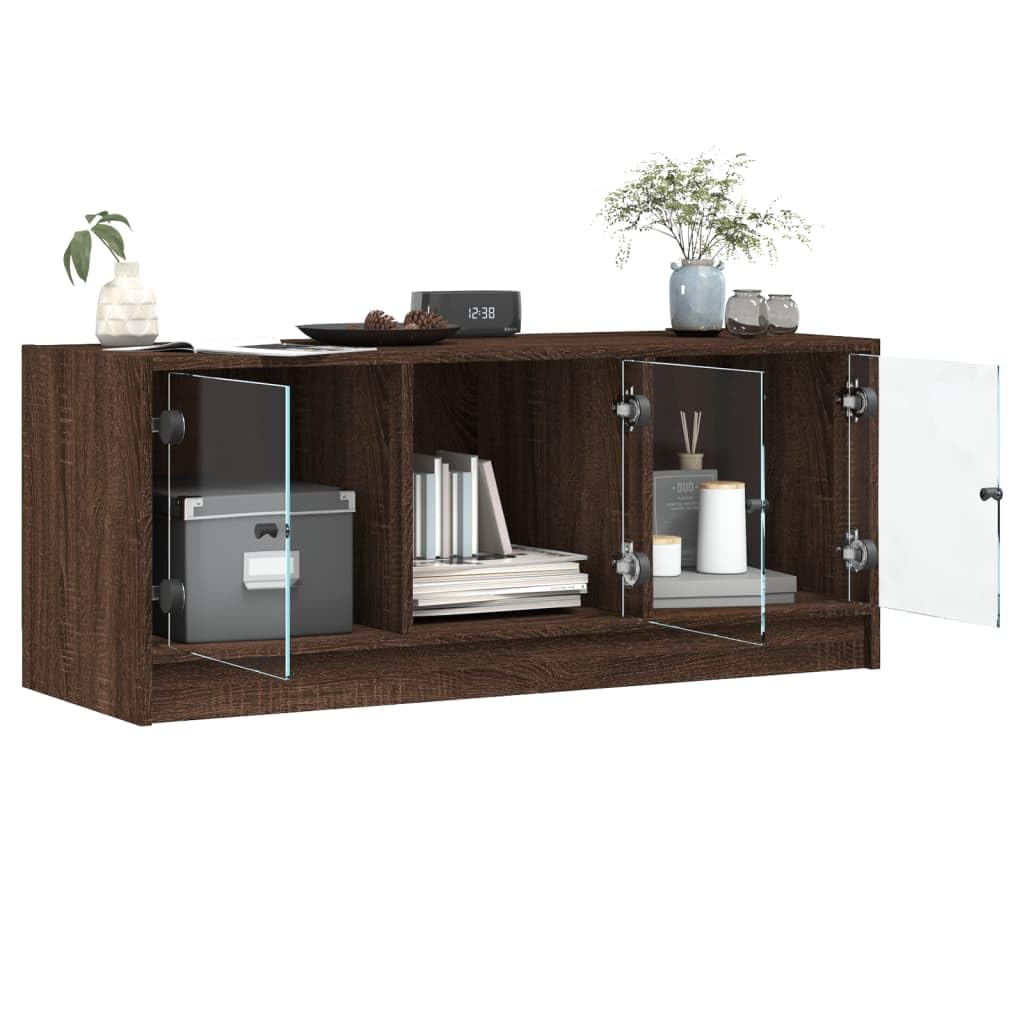 Mobile Porta TV con Ante in Vetro Rovere Marrone 102x37x42 cm Mobili Tv Soggiorno Tavolino Porta Tv Mobile Basso Tv Mobiletto Tv Basso per Camera Studio Cucina Soggiorno Camera Da Letto