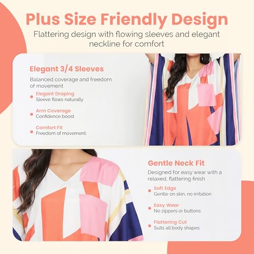 Image of Oussum Women Plus Size Kaftan Kimono Loose Maxi summer dresses for women Beach 3 /4 Sleeve Casual lounge dress Boho