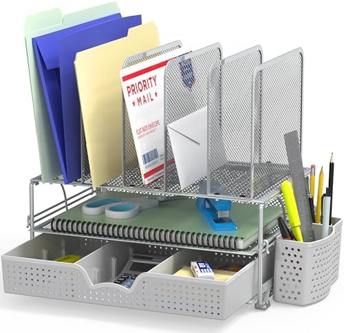 Simple Houseware Mesh Desk Organizer with Sliding Drawer, Double ...