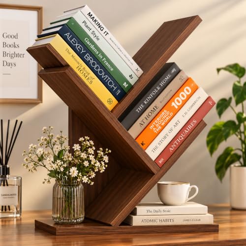 Image of ECOLINE 3 Tier Tree Shaped Book Shelf for Home & Living Room, Brown Finish
