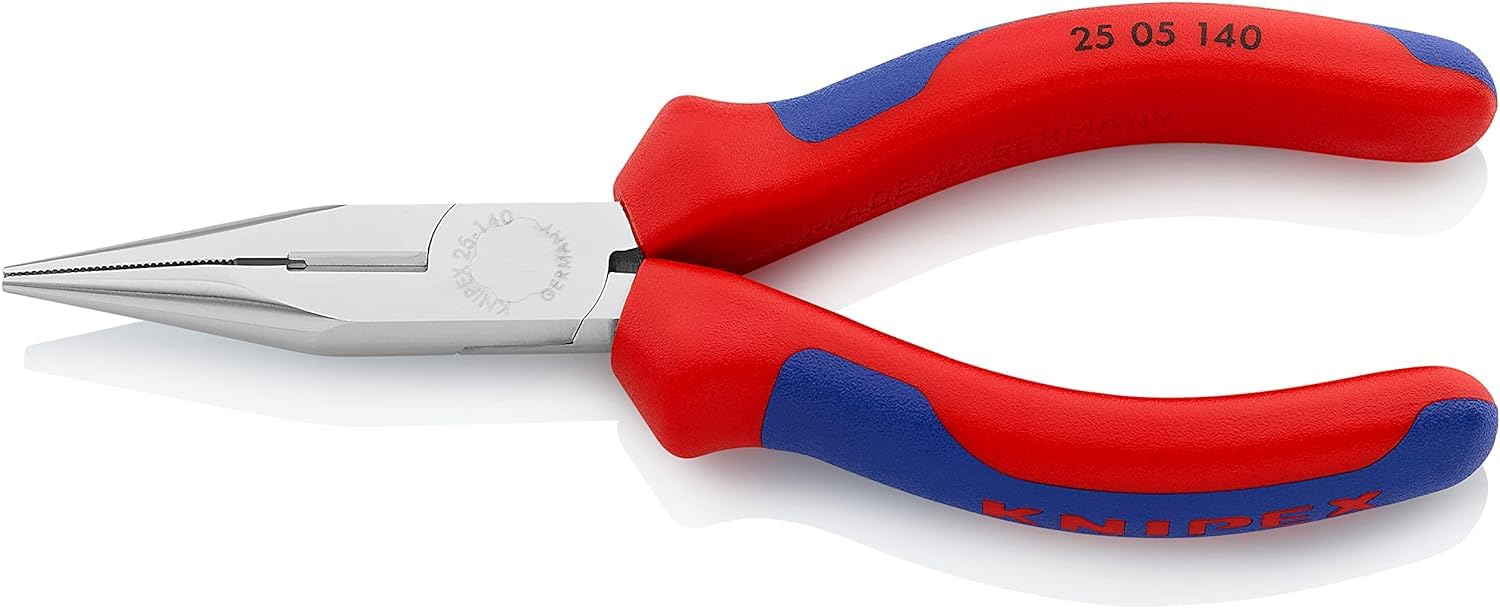 KNIPEX Flachrundzange mit Schneide (Radiozange) verchromt mit Mehrkomponenten-Hüllen 140 mm, 25 05 140
