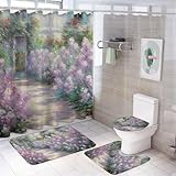 Kreatives Design: Die Duschvorhang-Sets sind mit einem speziellen und einzigartigen Muster entworfen, mit fortschrittlicher HD-Muster-Drucktechnologie. Ein vollständiger Satz von Designs verleiht Ihrem Badezimmer einen einzigartigen Stil, der für das Auge angenehm ist. Duschvorhang ist aus Polyestergewebe, wasserdicht. Die rutschfeste Badematte / U-Typ Teppich / Toilettendeckelbezug besteht aus Flanell, das weich und saugfähig, kein Geruch und sicher für Ihre Familie ist.