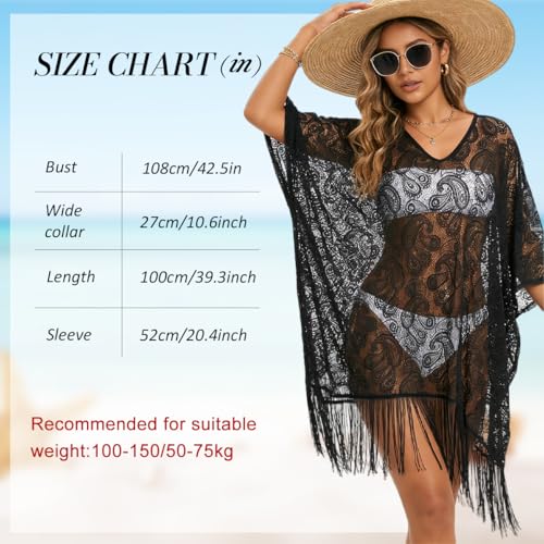 Image of SANNIDHI Women's Lace Beach Cover Up Embroidered Swimsuit Coverups Full Sleeve Boho Sheer Bathing Suit Swim Dress for Poolside, Seaside and Party