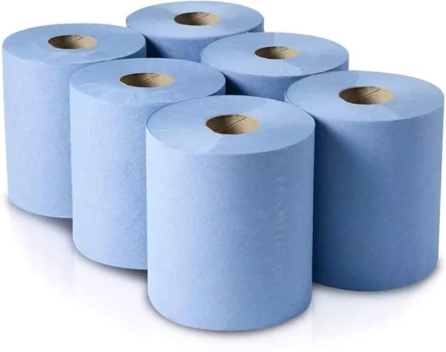 5 x 6 x Blue Paper Rolls - 2 Ply Embossed Centre Feed - Hand Towel Tissue Rolls