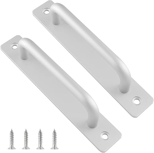Unlorspy Paquete de 2 manijas de puerta de armario de aleación de aluminio con placa, manija de puerta corredera de 7.1 pulgadas7.087 in con
