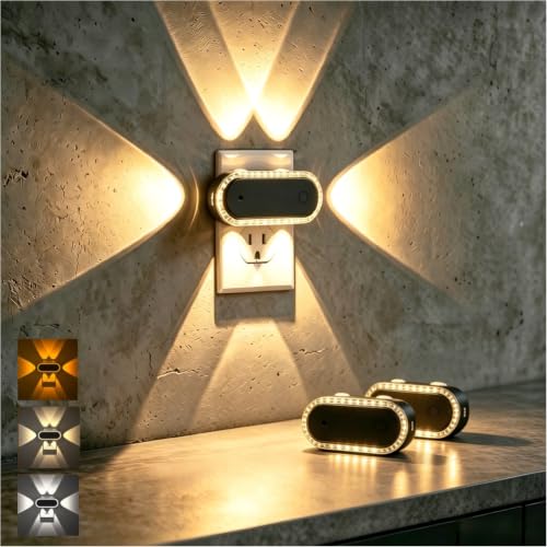 Image of Briignite Night Light Plug into Wall, 3CCT Projector Night Light 2 Pack | Stepless Dimmable Night Light, Dusk to Dawn Sensor Nightlight, Rotatable Plug for Bathroom Bedroom Gaming Room Decor Gift