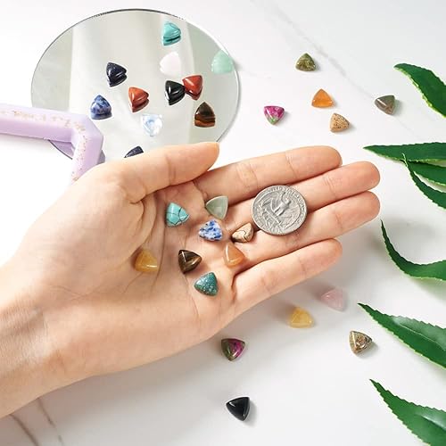 Miniatura 4 de Fashewelry 30 cabujones triangulares de piedras preciosas pequeñas con parte trasera plana, natural y sintética, cabinas de cúpula de piedra mixta,