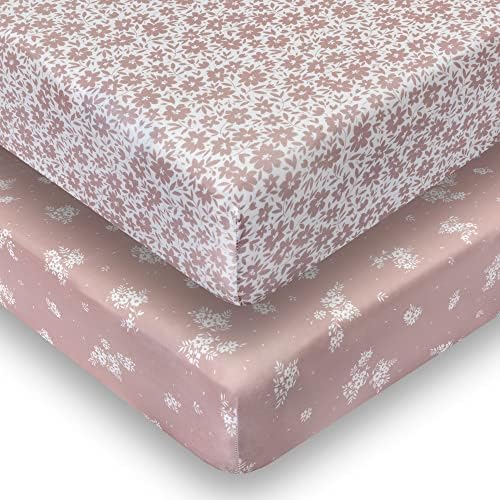 Sorrel + Fern 2-Pack Crib Sheet for Standard Crib Mattress (Antique Rose) - Premium Fitted Sheets - Buttery Soft Cotton Blend