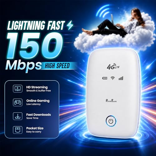 Image of PunnkFunnk 4G LTE Portable WiFi Hotspot Device, 2100Mah Rechargeable Battery, SIM Card Supported 150Mbps Wireless Hotspot, High-Speed Device, Multi-Device Connectivity (White)