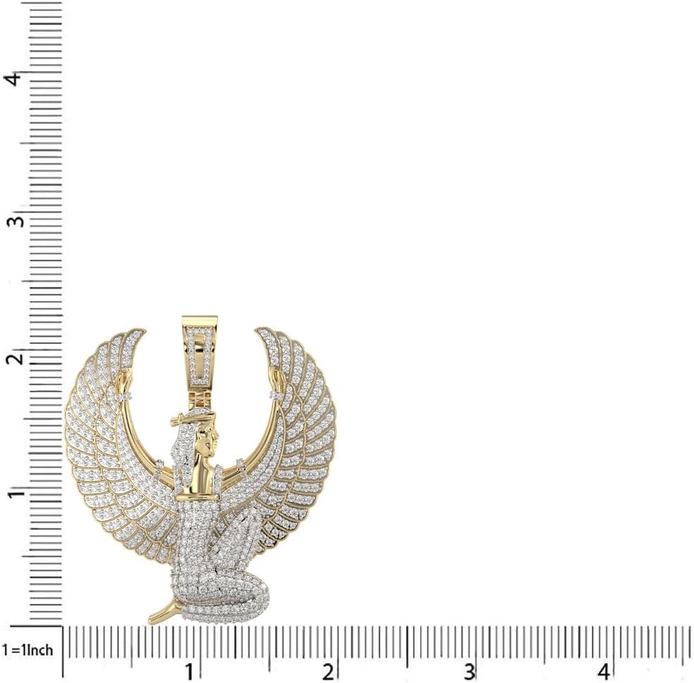 6.50 Ctw. Real Genuine Auithentic Natural MOISSANITE Diamonds 14K Solid Gold Bonded Ancient Egyptian Sky Goddess Winged Isis Pharaoh Pendant Charm 24 Grams 2.25 Inch.
