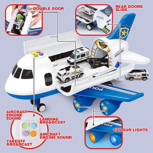 Dwi Dowellin Toddler Toys Car For Boys:boy Toy Transport Cargo Airplane|Kid Toys 20 In 1 Carrier Vehicle Police Toys For Kids Age 2-4 3-5 4-7 Year Old Boys Girls #TOP1