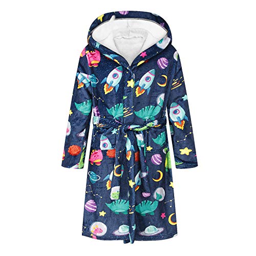 Kids Cartoon Dinosaur Hooded Bathrobes Plush Bathrobe with Belt Hooded Robe Nightgown Sleepwear Shawl Robe for Girls Boys