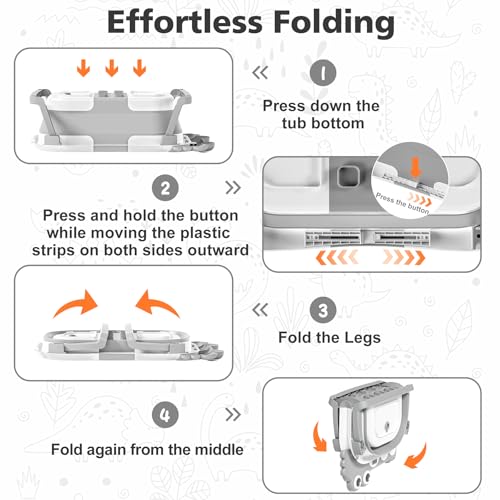 Image of Collapsible Baby Bathtub for Newborns with Thermometer and Soft Floating Cushion Portable and Foldable Travel Baby Boy Bath Tub for Infants to Toddler 0-36 Month (Grey)