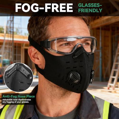 Powzdi Staubmaske Sport Maske Fahrradmaske Atemmaske trainingsmaske Luftfiltermaske mit 5 Aktivkohle Filter für Damen und Herren für Laufen Radfahren Ventil Motorrad Radsport Outdoor aktivitäten