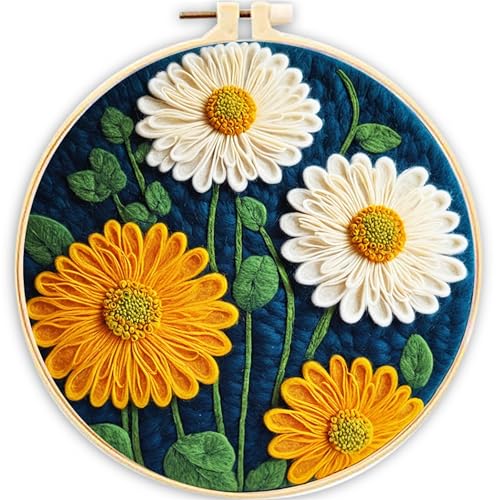 Image of SARBUTER Needle Felting Kits, DIY Wool Felt Starer Needle Felting Embroidery Kits for Beginners ，Suitable for Giftware Home Decoration (Wild Chrysanthemums)