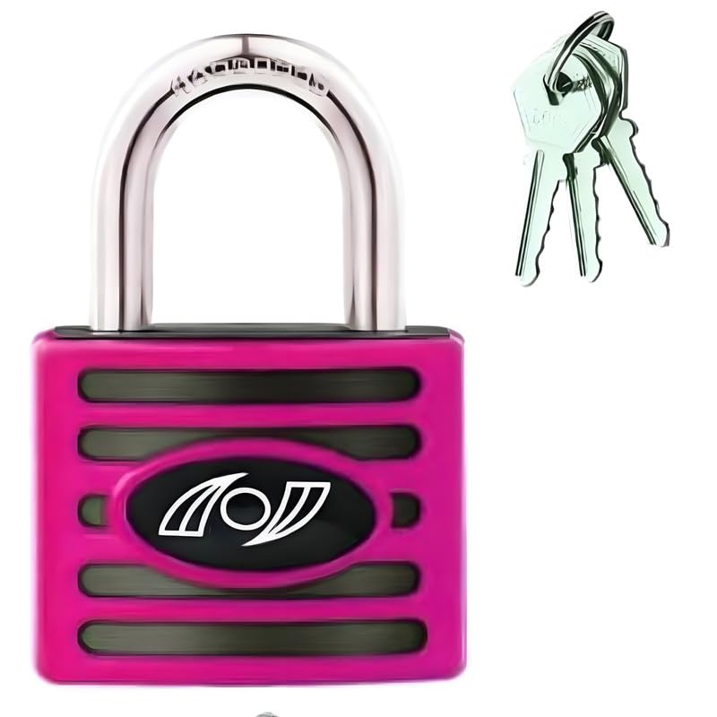 Image of Heavy-Duty Padlock 45 MM Lock and 3 Keys PATENTD Copper Cylinder Themis Long Shackle Padlock Security Lock for Garage, Door, Shutter, Gates (Multicolor)