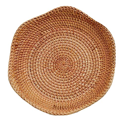HOLIDYOYO Rattan Tray Rattan Storage Basket Wicker Bread Basket Woven Fruit Basket Seagrass Storage Baskets Home Storage Basket Natural Rattan Woven Basket Handmade Potato Basket Food Tray