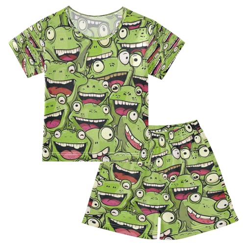 Astonishing Green Frog Kids Pjs Set Boys Girls Summer Short-Sleeve Sleepwear Pajamas 2PCS