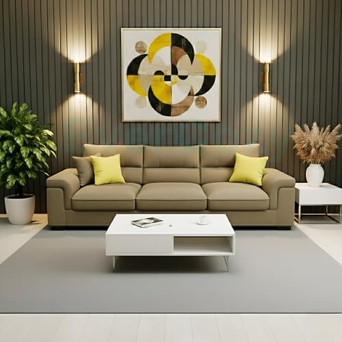 Image of Italino 3 Seater Luxurious Fabric Sofa Set (Beige) | 3 Person Wooden Sofa Couch for Living Room Bedroom Home Hall Furniture