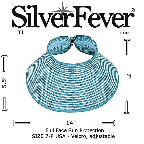 Silverfever Womens Summer Foldable Wide Brim Visor Hat W Bowtie Uv Sunblock Upf 50 - Foldable-Fits All (Turquoise Stripes) #TOP5