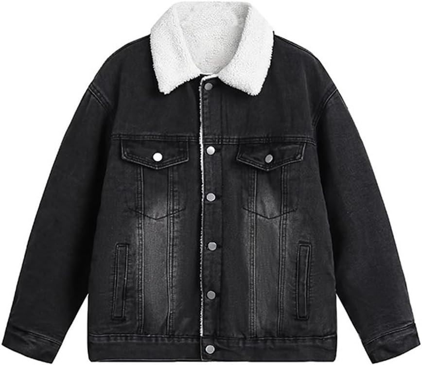 Autumn Winter Jackets with Plush Lapel Denim Cotton men
