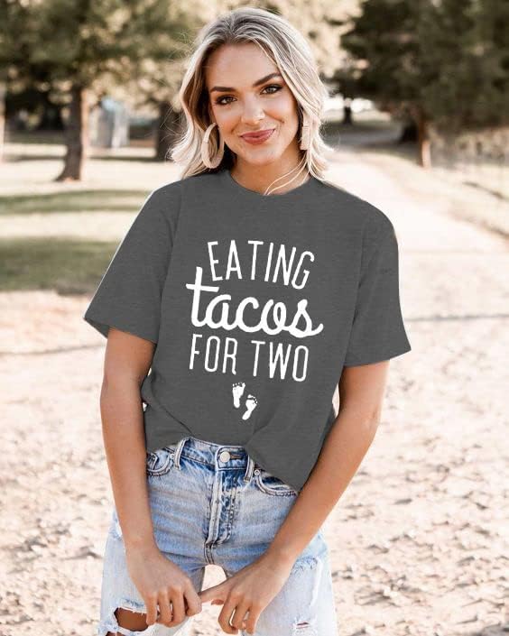 Eating Tacos for Two Maternity Shirt Cute Mama Graphic Tees Funny Mom Shirts Pregnancy Announcement Short Sleeve Tops - Image 2