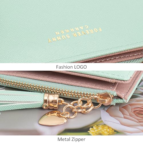 Image of KOTORA Womens Small Wallet Girls Tiny Slim Wallets Pretty Mini Card Holder Thin Short Zip Coin Purse with Love Pendant and Tassels (Green)