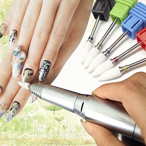 3/32" Ceramic Nail Drill Bits Set Pro Coarse Medium Fine Grit Manicure Drill Bits With Brush Bits Electric Nail File Ceramic Needle Top 5 Pcs (Grit: Extra Fine+Fine+Medium+Coarse+Extra Coarse) #TOP6