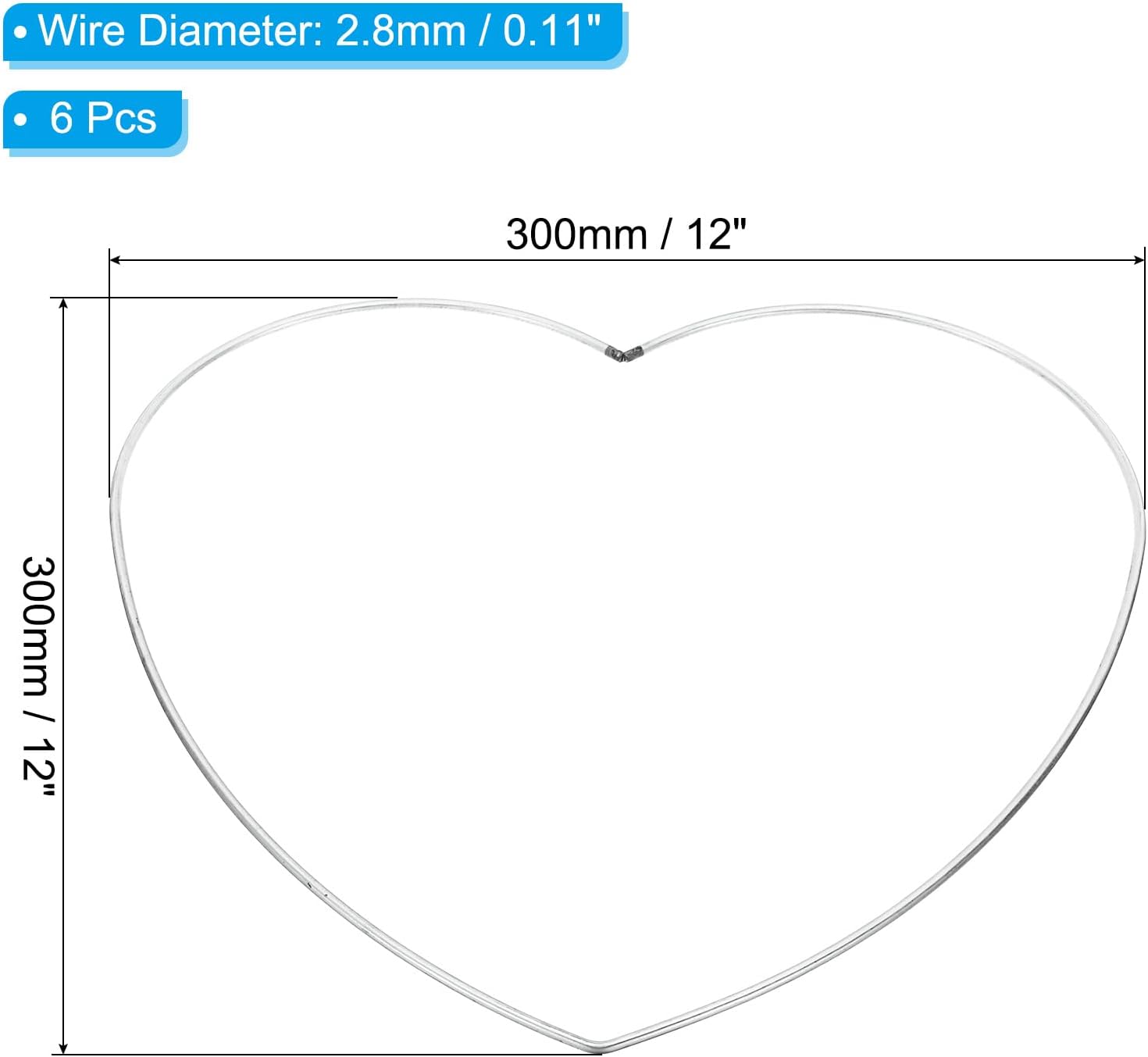 PATIKIL 12inch Dream Catcher Rings, 6 Pcs Metal Heart Shape Macrame Wreath Floral Ring Hoop for Home DIY Craft Wedding Wall Hanging Decorations, Silver