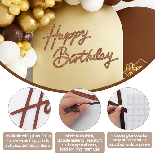 Image of TONIFUL Happy Birthday Sign for Backdrop - Glitter Brown Felt Banner - Includes Dot Glue - Perfect for Birthday Party Backdrop,Wall Decr,Balloon Arch,Photo Background