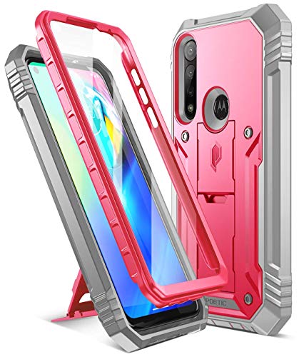 Poetic Revolution Case for Moto G Power (2020), [Not Fit 2021 Version & Moto G8 Power (International Version)] Full-Body Rugged Protective Cover with Kickstand and Built-in-Screen Protector, Pink