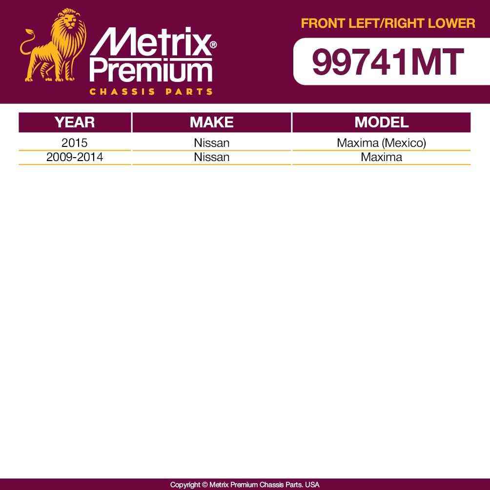 Metrix Premium Chassis Parts - Front Left & Right Lower Control Arm w Ball Joint & Bushing Assembly Kit Fits 15 Nissan Maxima (Mexico), 09-14 Maxima, Replacement RK622059, RK622054, Made in Europe