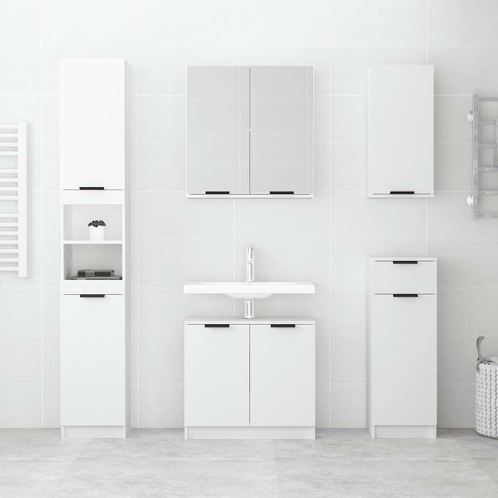 Mobile alto bianco, 32 x 34 x 188 cm, in legno, con 6 scomparti, salvaspazio, per piccoli bagni, design moderno e alta stabilità per WC e bagno degli ospiti