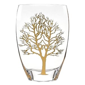 Badash Tree of Life Glass Vase – 11.5″ Tall Mouth-Blown European Etched Crystal Vase in Gold – Fine Lead-Free Crystal Floral Vase & Home Decor Accent
