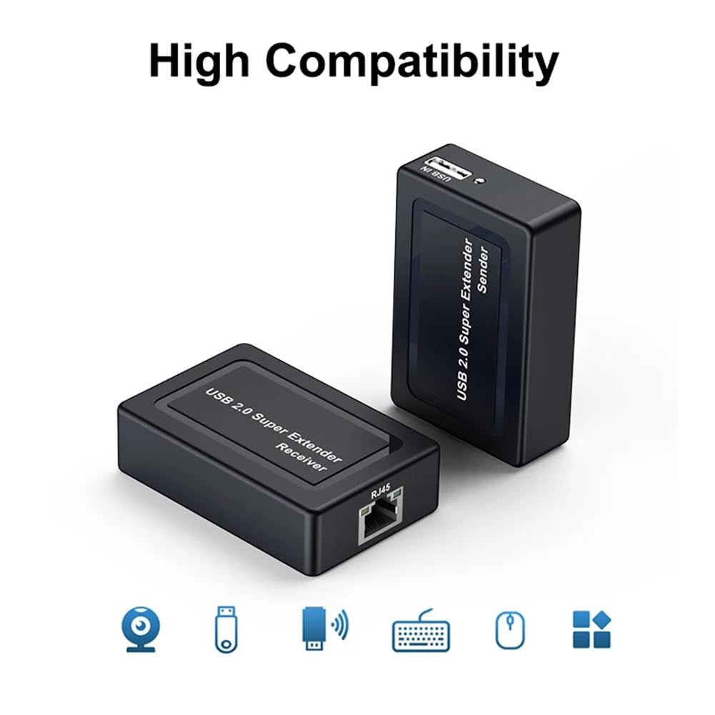 Extender USB 2.0 100M 2 Porte Tramite di Rete Ethernet RJ45 Cat5e Cat6 per Webcam, Telecamera, Mouse, Stampante, Spina UE