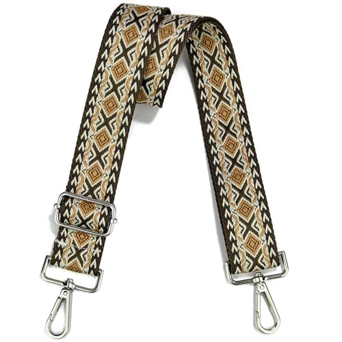 Image of Crossbody Straps for Purses Silver Hardware Purse Strap Wide Shoulder Strap Adjustable Replacement,Retro Jacquard Embroidery for Shoulder Bags, Canvas Tote Handbags
