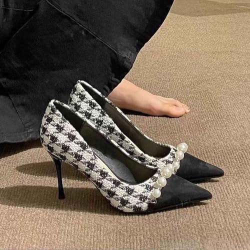 Women's Dressy Pumps High Stiletto Heels for Women Elegant Houndstooth3