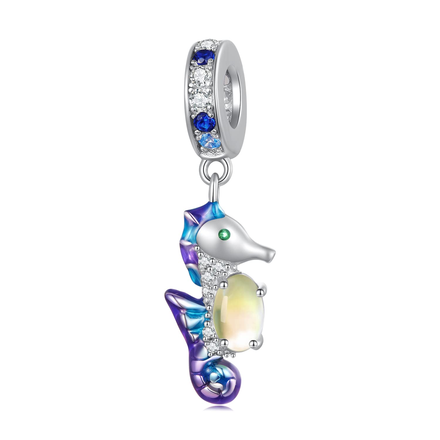 ShiYu Abalorios Colgantes de Plata de Ley 925 para Pulseras Pandora, Encantos de Caballito de Mar de la Serie Océano con Cuentas de Vidrio