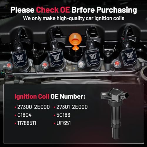 Image of BDFHYK Ignition Coil UF651 Compatible with Compatible with Kia Soul 2012 2013 2014 2015 Hyundai Elantra Coupe GT 2016-2018 Hyundai Tucson Kia Forte Kia Coil Pack Coil for Hyundai 1.8L 2.0L Set of 4