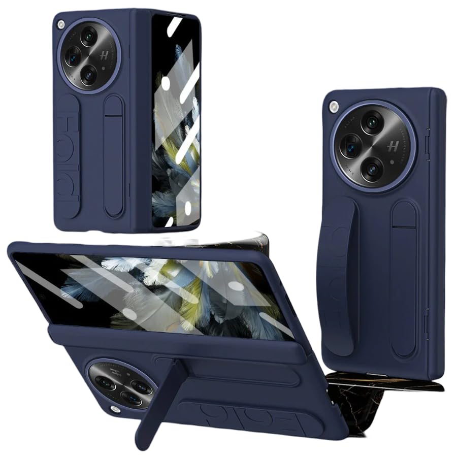 Image of MILLION CASES Back Cover Case for OnePlus Open Shockproof Protective Dual Function Wristband Stand Case for Men & Boys(Blue)