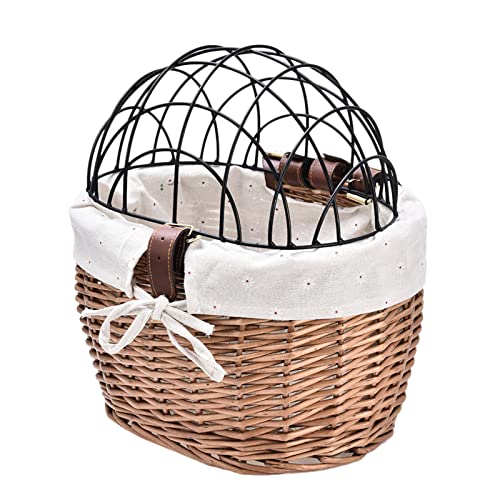 Cesta para gatos, cesta tejida frontal de sauce con malla de alambre en C, transportador desmontable para perros, cesta transportadora de mascotas, transportador de perros para montar, pequeño soporte
